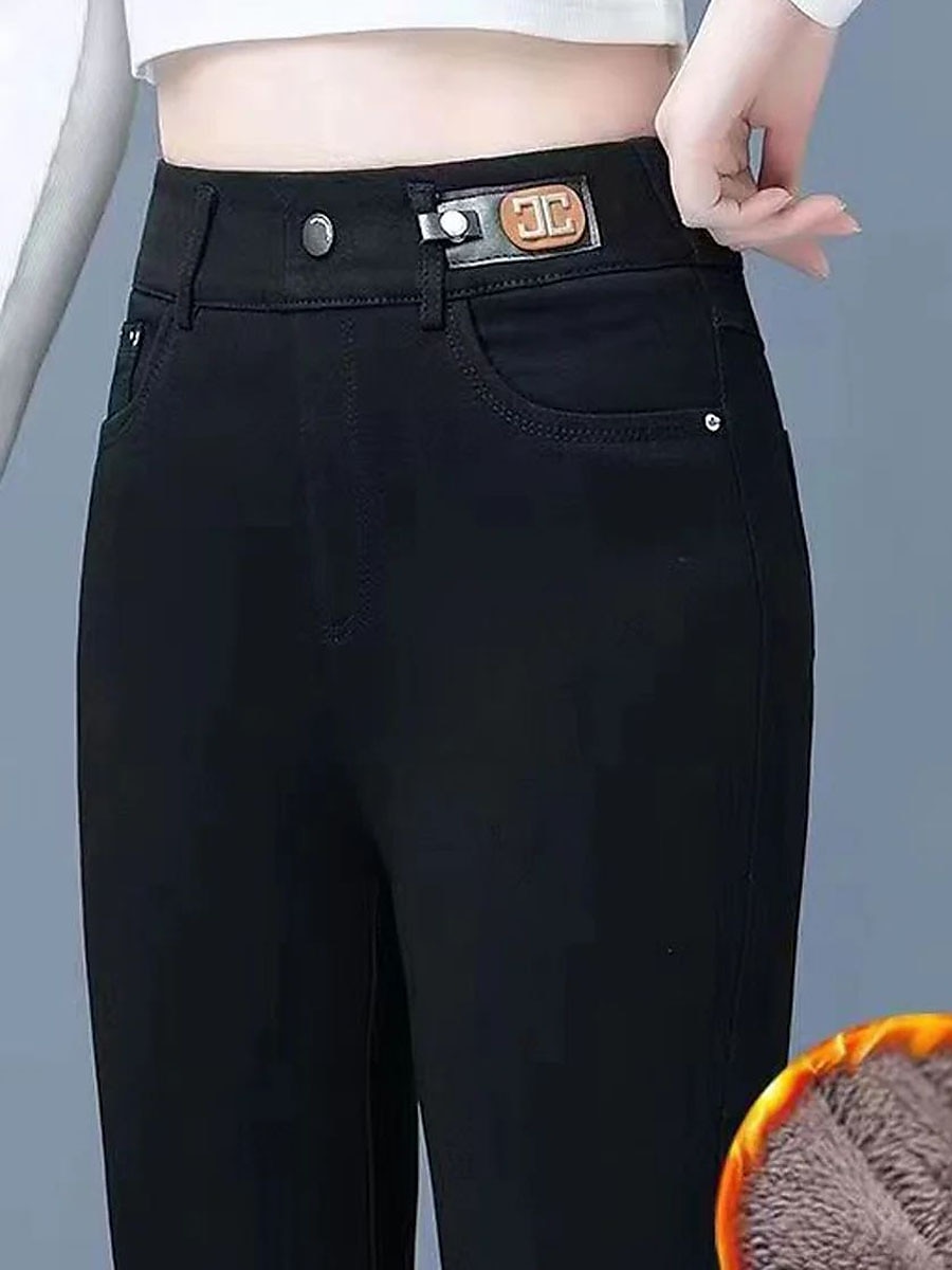 Damen Leggins Modisch Strassenmode In voller Länge Hoher Taillenbund Feste Farbe Tasche Elastische Taille warm Komfort Atmungsaktivität Mikro-elastisch Urlaub Strasse Täglich Schwarz Grau Herbst 2025 - $20.99 –P4