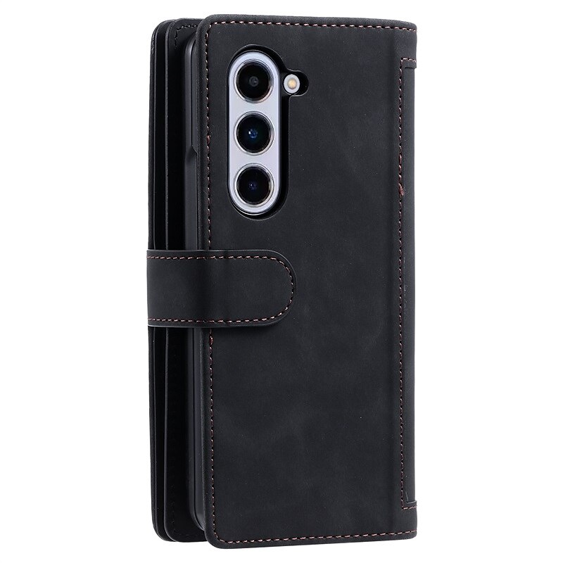 Funda para teléfono para Samsung Galaxy Z Fold 5 Z Fold 4 Z Fold 3 Funda de billetera con cremallera protección completa con correa para muñeca color liso de cuero PU 2025 - $21.99 –P5