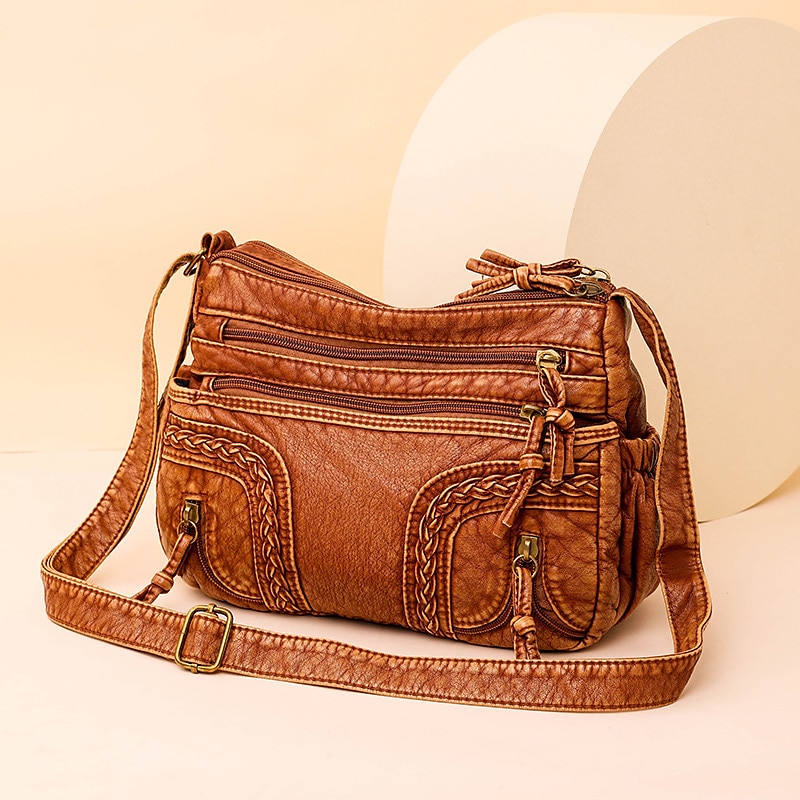 Bolso de hombro vintage de piel sintética marrón para mujer: bolso bandolera bohemio con múltiples bolsillos, elegante bolso de diario para uso informal y de viaje 2025 - $24.99 –P13
