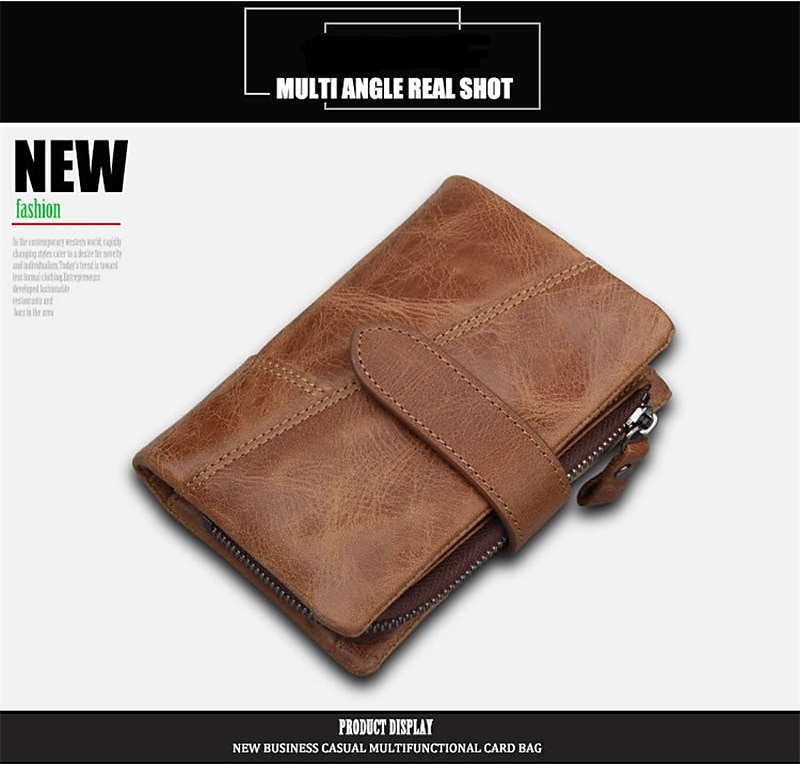 Genuine Cow Leather Splicing Short Wallet Coins Purse Money Clip Card Holder Detachable Zipper Pocket Clutch Handbag Oil Wax Leather Notecase 2025 - $27.99 –P2