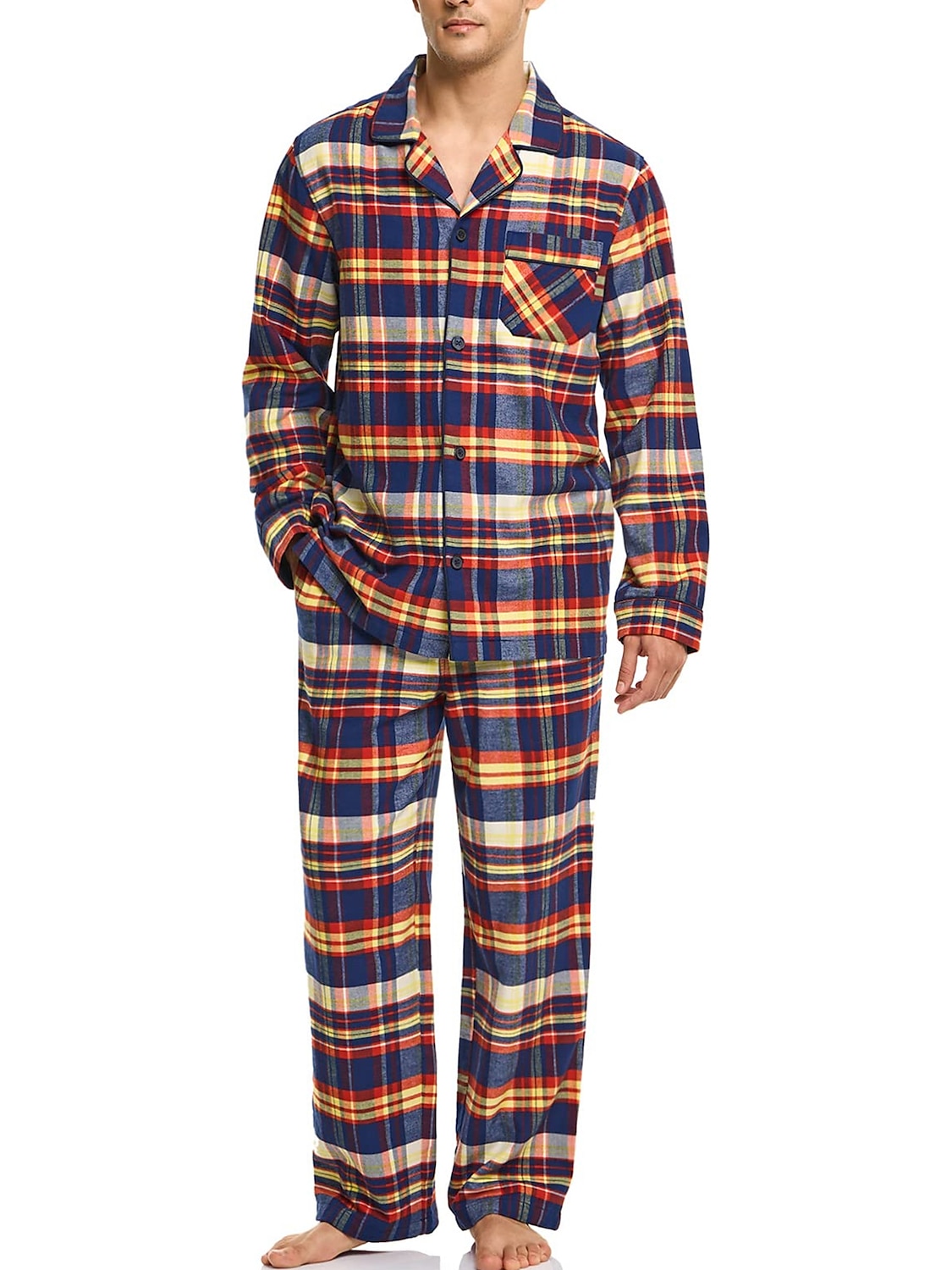Homens Loungewear Roupa de Dormir Conjunto de Pijama Top e calça de pijama 2 Peças Xadrez à moda Casual Conforto Casa Diário Algodão Conforto Lapela Manga Longa Camisa Social Calça Com Cordão Cintura de 2025 por $30.99 –P1