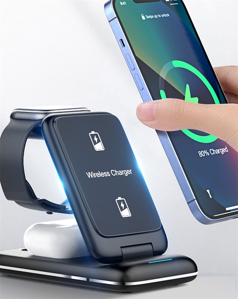 3 az 1-ben összecsukható 15 W-os gyors vezeték nélküli töltőállvány iphone-hoz 14 13 12 pro max Apple watch airpods pro vezeték nélküli töltőállomás 2025 - $36.99 –P1