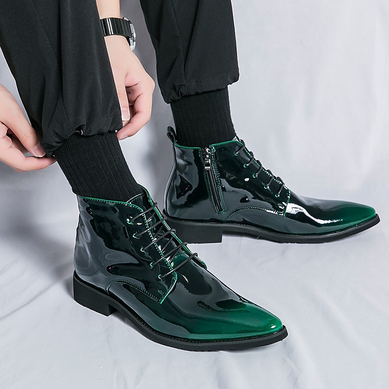 Botas de vestir de charol negro para hombre: elegantes botas con cordones, para uso formal e informal, perfectas para eventos y trabajo. 2025 - $59.99 –P13