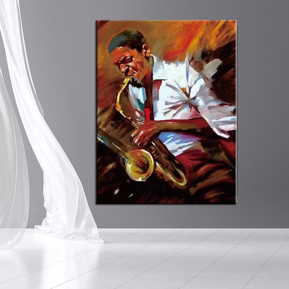 Handgefertigtes Jazz-Figurengemälde, modernes, feines Kunstwerk, die neueste Hoteldekoration, handgemaltes Musiker-Jazzspieler-Ölgemälde, Wandkunst, Studio-Dekor, Geschenk für Dekor, gerollte Leinwand 2025 - $77.99 –P4