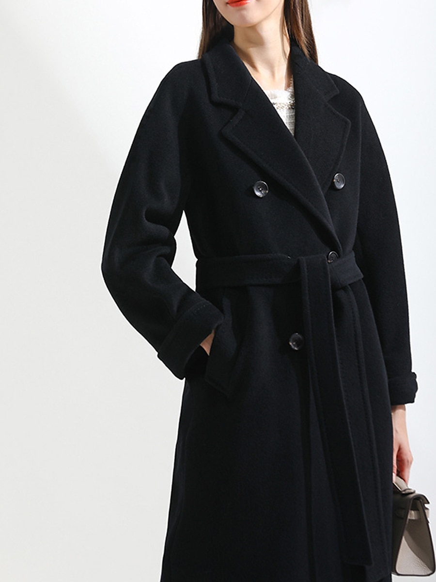 Women's Wool Blend Coat Winter Long Overcoat Double Breasted Notched Lapel Pea Coat Fall Windproof Warm Trench Coat Jacket with Pockets Oversized Fashion Daily Casual Street Outerwear Long Sleeve Fall 2023 - US $41.99 –P12