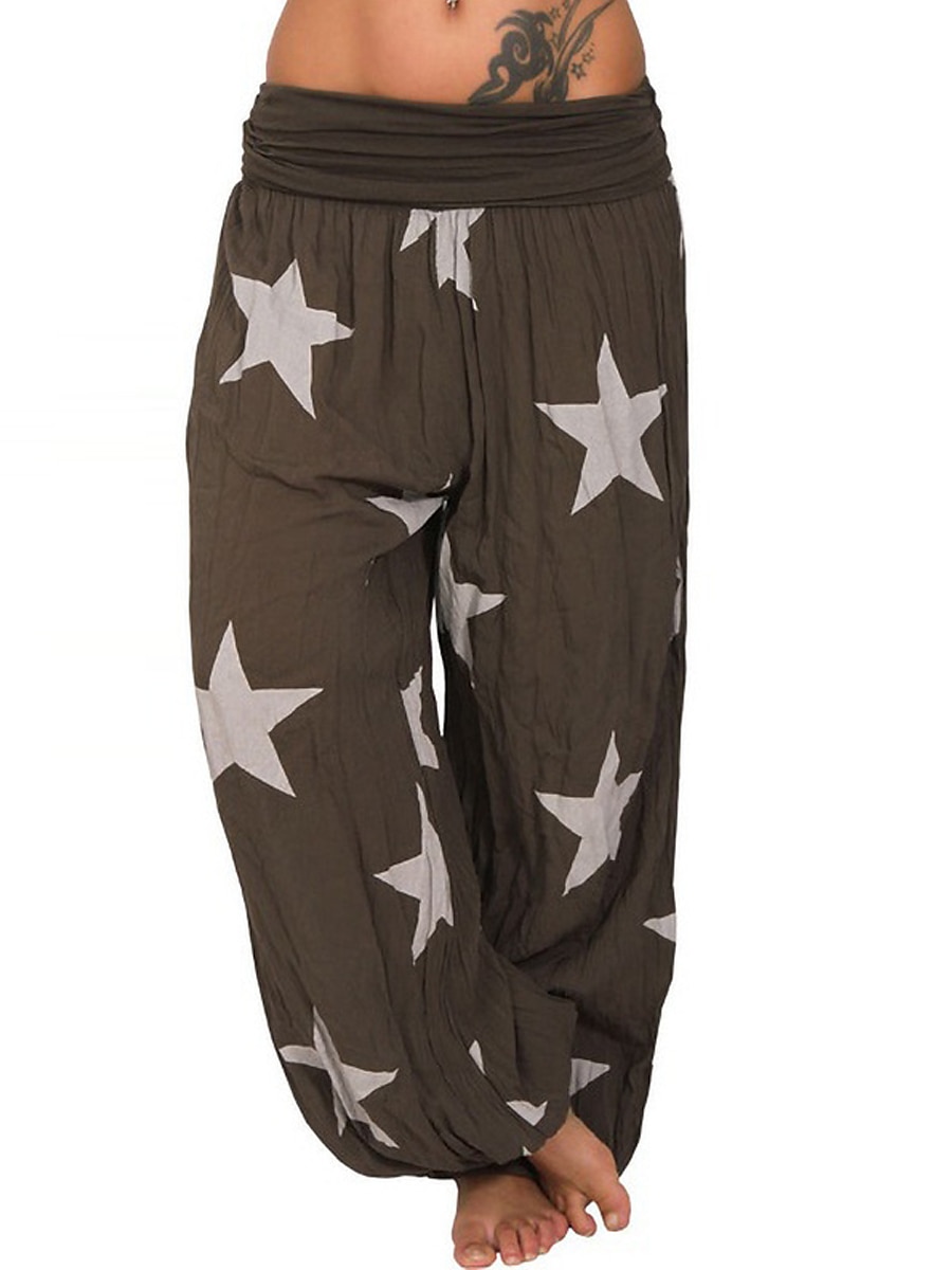 Dame kinesisk Bloomers Harem-bukser Mote Gatemote Full lengde Medium Midje Stjerne Posete Printer Komfort Pusteevne Myk Mikroelastisk Feriereise Gate Daglig Lyseblå Lysegrønn kaffe Høst Vinter 2025 - $16.99 –P5
