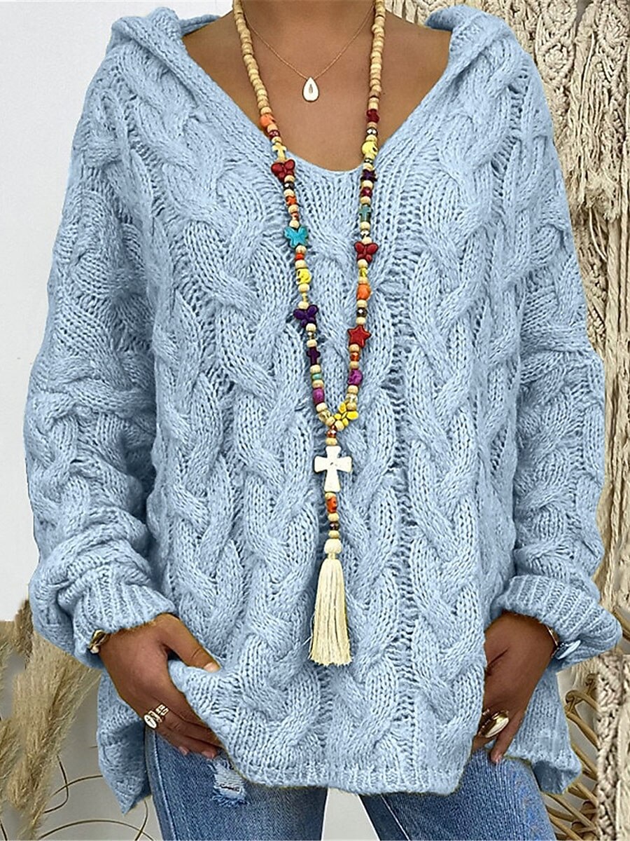 Damskie Sweter sweter Kaptur Kable Robić na drutach Ponadgabarytowych Jesień Zima Codzienny Wyjściowe Weekend Elegancki Codzienny Miękkie Długi rękaw Jednokolorowe Czarny Rumiany róż 2025 - $27.99 –P5