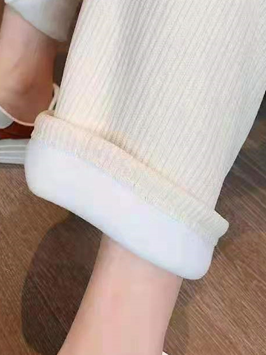 Women's Wide Leg Pants Fleece Trousers Baggy Full Length Micro-elastic High Waist Fashion Streetwear Outdoor Black Beige M L Fall Winter 2025 - $15.49 –P3