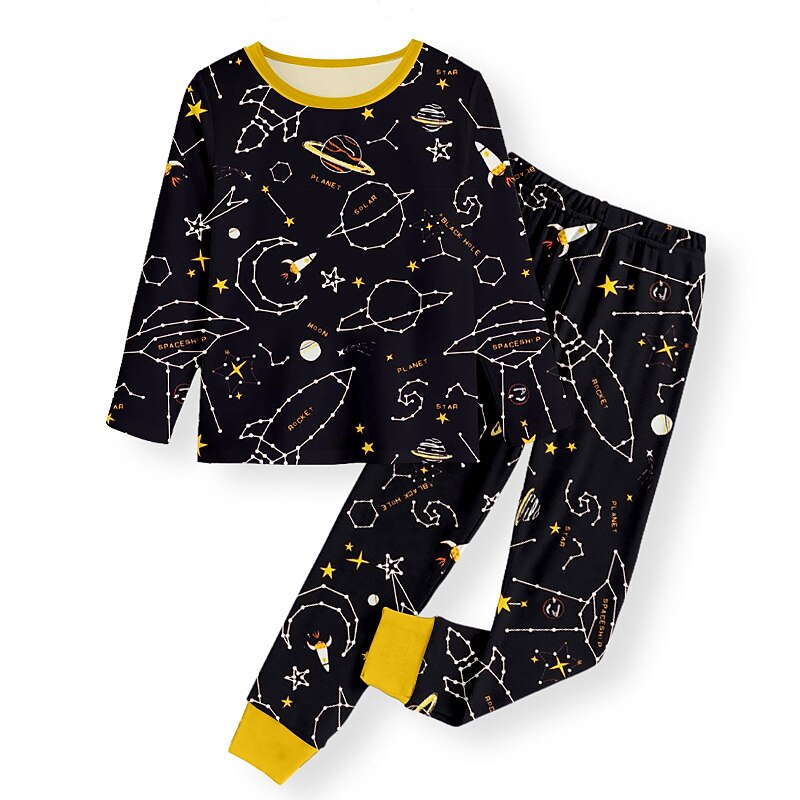Pojkar 3D Galax Pyjamas set Långärmad 3D-tryck Höst Vinter Aktiv Häftig Dagligen Polyester Barn 3-12 år Rund hals Hem Casual Inomhus Normal 2025 - $16.49 –P1