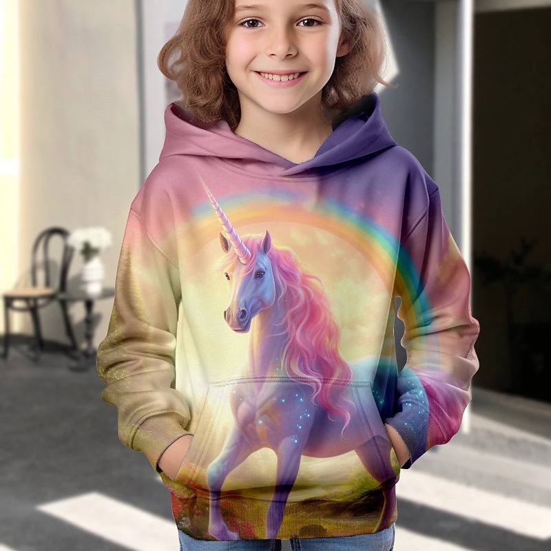 Dla dziewczynek 3D Zwierzę Jednorożec Bluza z Kapturem Długi rękaw Druk 3D Wiosna Jesień Zima Moda Moda miejska Godny podziwu Dzieci 3-12 lat Na zewnątrz Codzienny w pomieszczeniach Regularny 2025 - $18.99 -P7