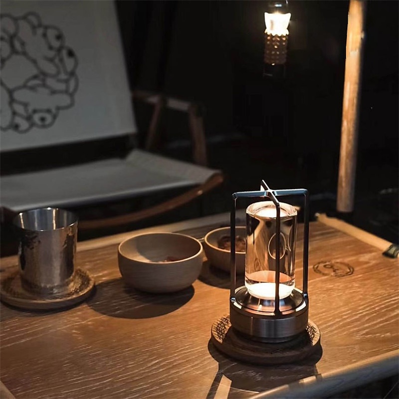 Candeeiro de mesa recarregável sem fio LED retro bar lâmpadas de mesa de metal toque dimmer luz noturna tri-cores para restaurante quarto bar hotel luzes de decoração de casa de 2025 por $53.99 –P3
