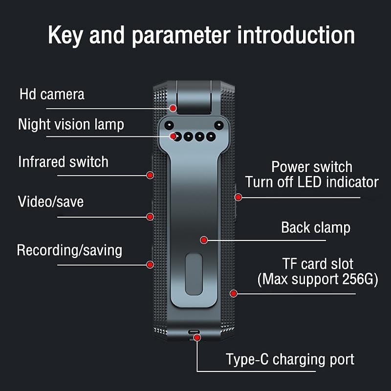 2025年 1080p hd ビデオレコーダーミニ隠しカメラクリップ ir ナイトカムバッククリップボディ dv rdv dvr ビデオ監視ビデオカメラループ録画 コレクション – $36.99 –P8