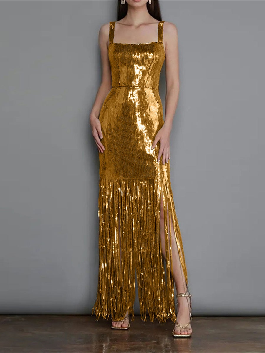 Women‘s Sequin Dress Fringe Dress Gold Dress Prom Dress Party Dress Sparkly Dress Long Dress Maxi Dress Sleeveless Spring Fall Winter Spaghetti Strap Fashion Birthday Evening S 2023 - US $46.99 –P1