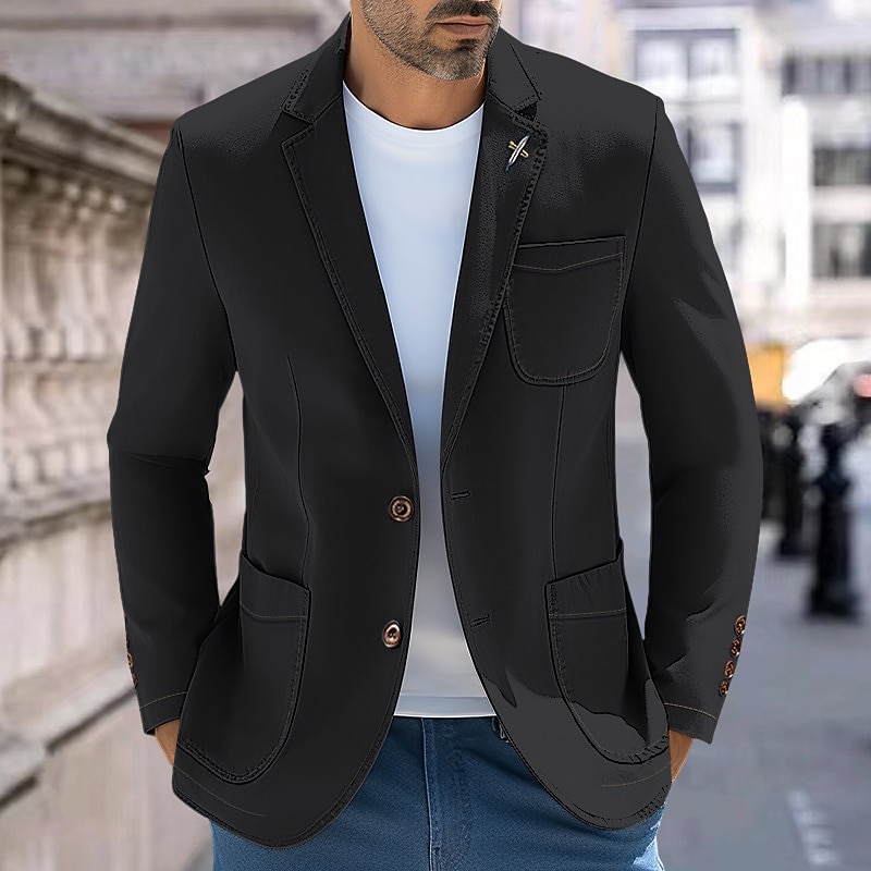 Per uomo Laurea Blazer Giacca di Jeans Affari Serata Formale Ricevimento di matrimonio Moda Casual Primavera & Autunno Denim Semplice Tasca Casual / Quotidiano Monopetto due bottoni Giacca Nero Blu del 2026 a $71.99 –P3