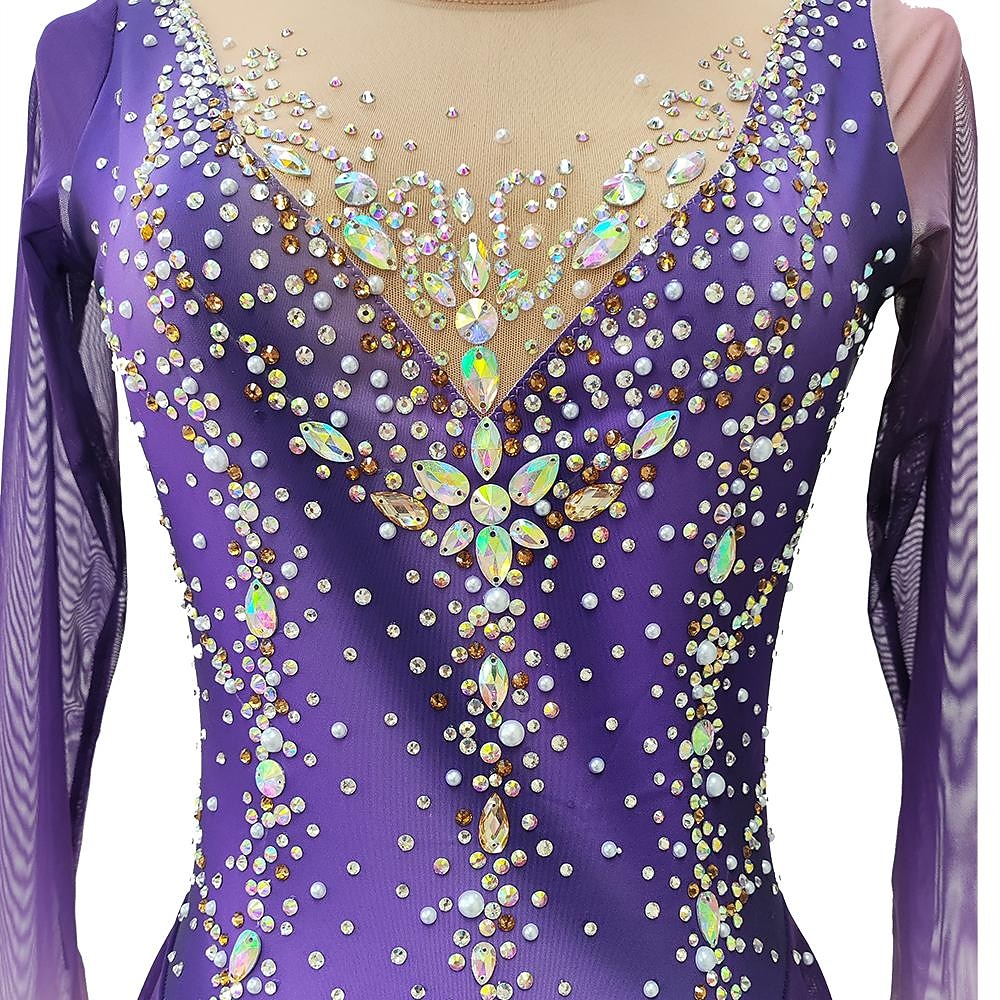 Vestito da pattinaggio artistico Per donna Da ragazza Pattinaggio sul ghiaccio Vestiti Viola Foro per pollice tintura sfumata Elevata elasticità Professionale Competizione Vestiti da pattinaggio sul del 2026 a $235.99 –P4