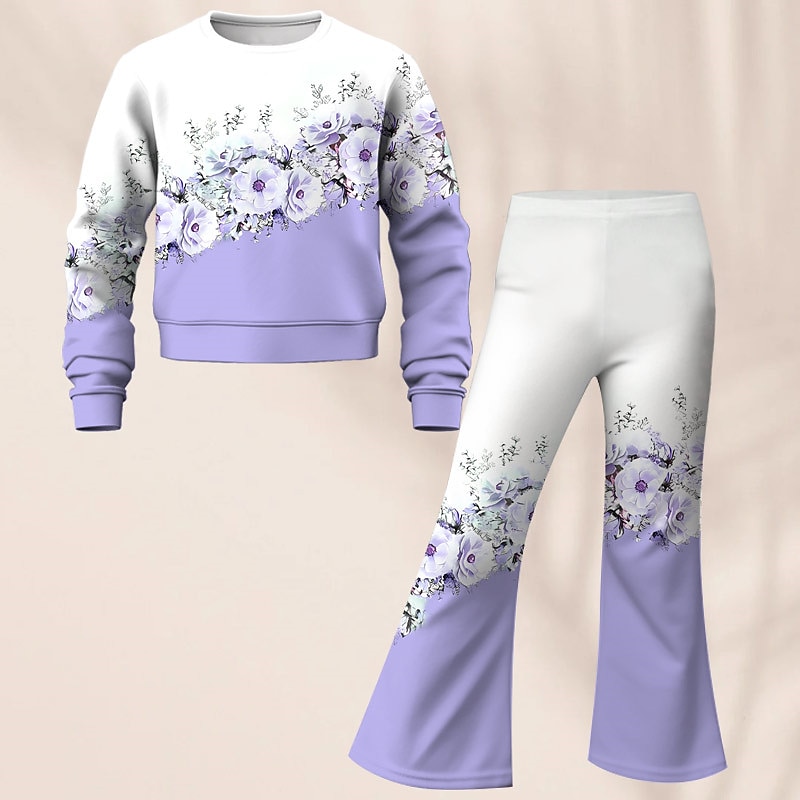 Easter Girls' 3D Floral Set Sweatshirt & Flare Pants Set Long Sleeve 3D Print Fall Winter Active Fashion Daily Kids 3-12 Years Crew Neck Outdoor Vacation Date Regular Fit 2025 - $20.99 –P3