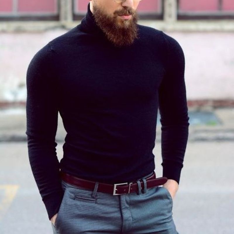 Férfi Garbó Kötöttáru Férfi teknős nyakú jumper Pulóver Kötött Normál felsők Kötött Sima Körgallér Modern Kortárs Munka Hétköznapi viselet Ruházat Ősz Tél Bor Fekete S M L 2025 - $6.99 –P2