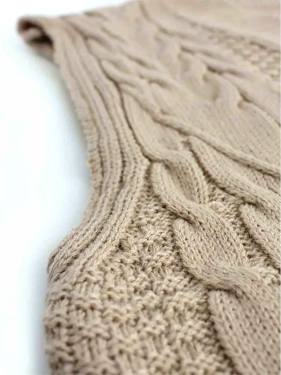 Women's Sweater Vest V Neck Cable Knit Acrylic Oversized Fall Winter Regular Daily Going out Weekend Stylish Casual Soft Sleeveless Solid Color Black Yellow Beige S M L 2023 - US $26.99 –P10