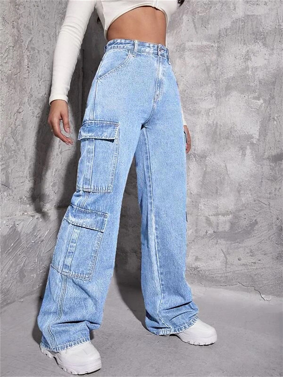 Women's Jeans Cargo Pants Pants Trousers Full Length Fashion Streetwear Street Daily Deep Blue LightBlue XS S Summer Spring 2023 - US $34.99 –P11