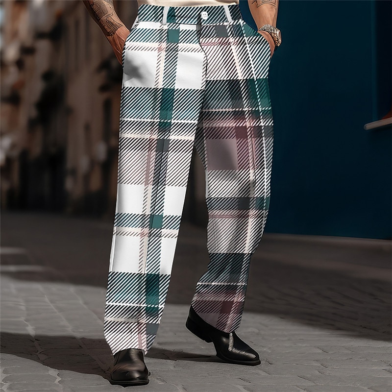 Pléd Obchodní Pánské 3D tisk Kalhoty Venkovní ulice Noste do práce Polyester Modrá Fialová Hnědá S M L Vysoký Pružnost Kalhoty 2025 - $29.99 –P2