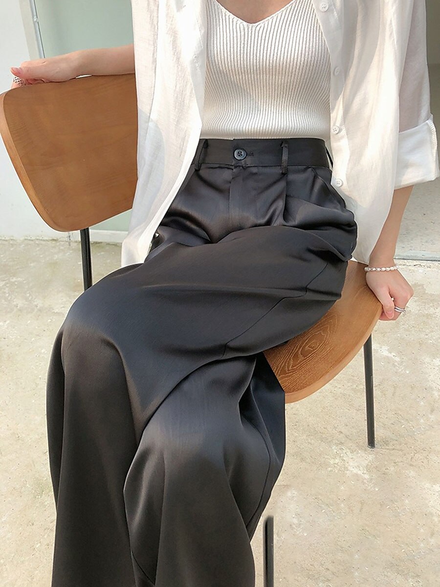 Women's Dress Pants Wide Leg Pants Trousers Full Length Micro-elastic High Waist Fashion Streetwear Outdoor Office / Career Black White S M Fall Winter 2023 - US $26.99 –P1