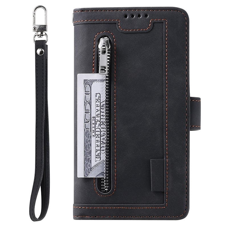 Funda para teléfono para Samsung Galaxy Z Fold 5 Z Fold 4 Z Fold 3 Funda de billetera con cremallera protección completa con correa para muñeca color liso de cuero PU 2025 - $21.99 –P7