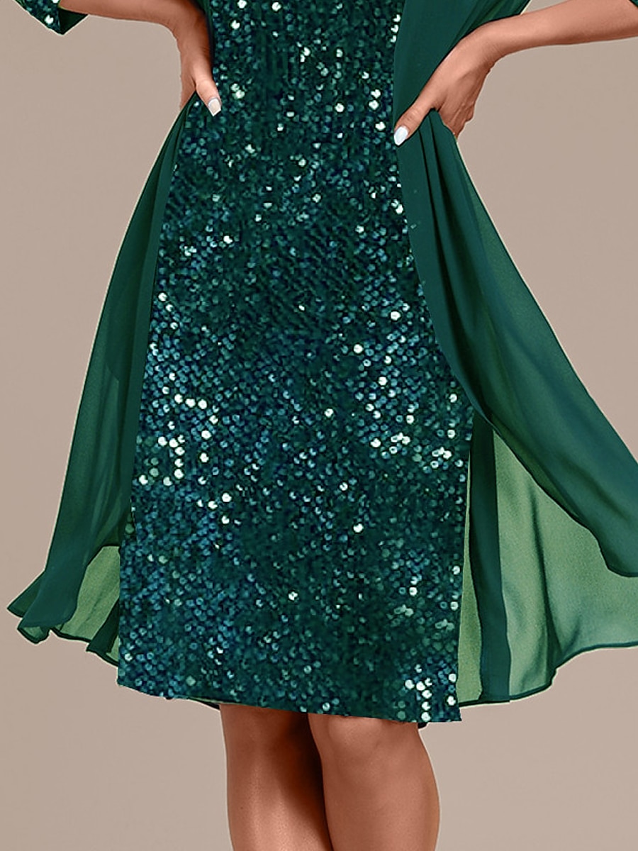 Women‘s Sequin Dress Party Dress Sparkly Dress Two Piece Dress Set Fashion Elegant Patchwork Sequin Midi Dress Crew Neck Long Sleeve Plain Regular Fit Green Fall Winter 2023 - US $34.99 –P2