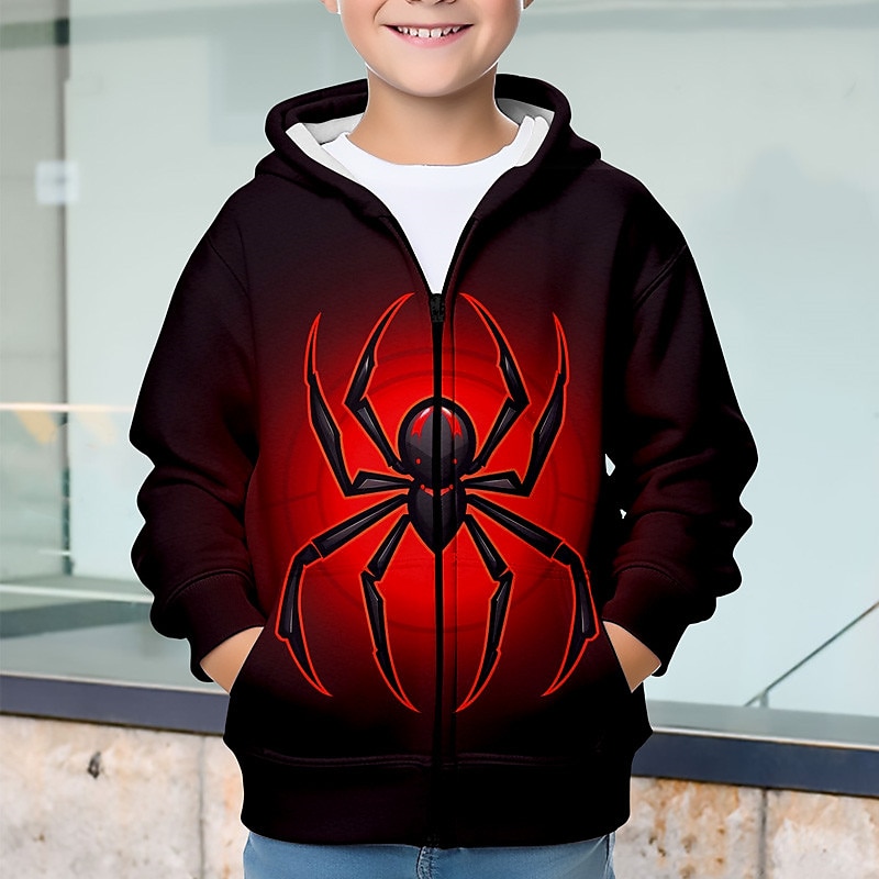 Halloween Pojkar 3D SPIDER Huvtröja Kappa Ytterkläder Långärmad 3D-tryck Höst Vinter Mode Streetwear Häftig Barn 3-12 år Utomhus Ledigt Dagligen Normal 2025 - $18.49 –P1