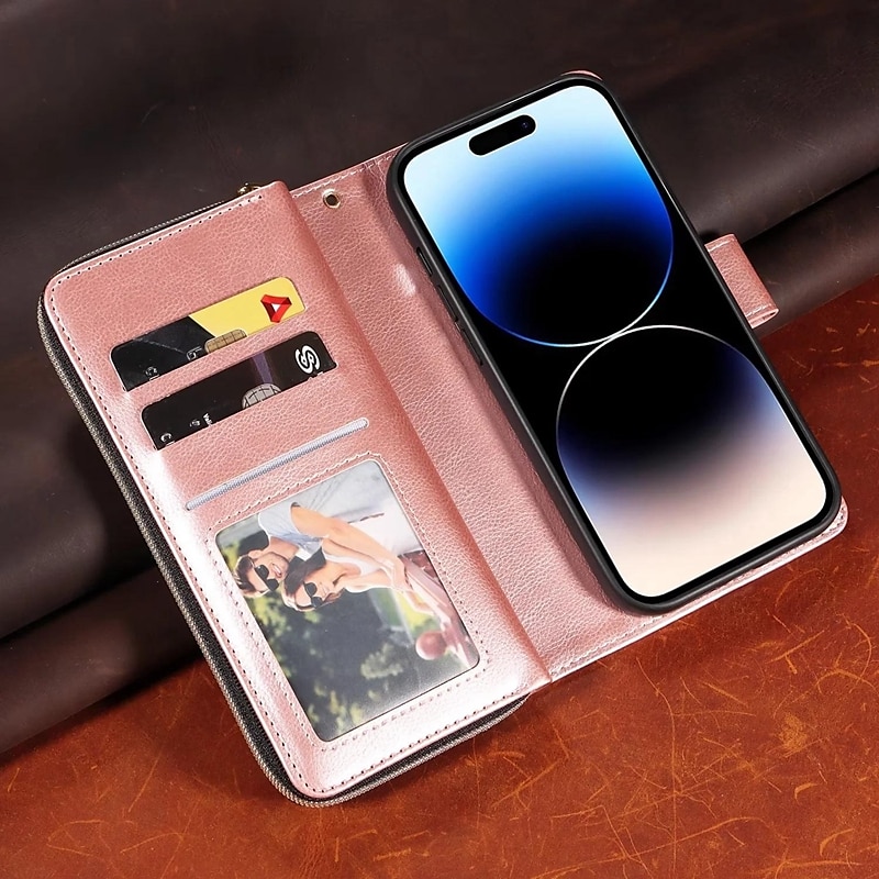 Custodia per iPhone 16 iPhone 15 Pro Max Plus iPhone 14 13 12 11 Pro Max X XR XS 8 7 Plus custodia wallet con supporto magnetico zip retro TPU PU pelle del 2025 a $25.99 –P3
