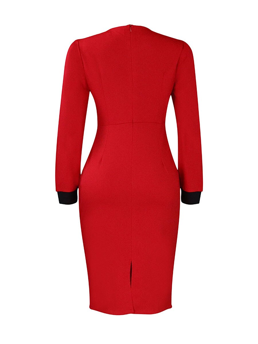 Women's Work Dress New Year's Eve Dress Sheath Dress Semi Formal Dress Office Daily Workfashion Midi Dress Button Crew Neck Long Sleeve Plain Slim Yellow Red Blue Fall Winter 2023 - AED 138 –P3