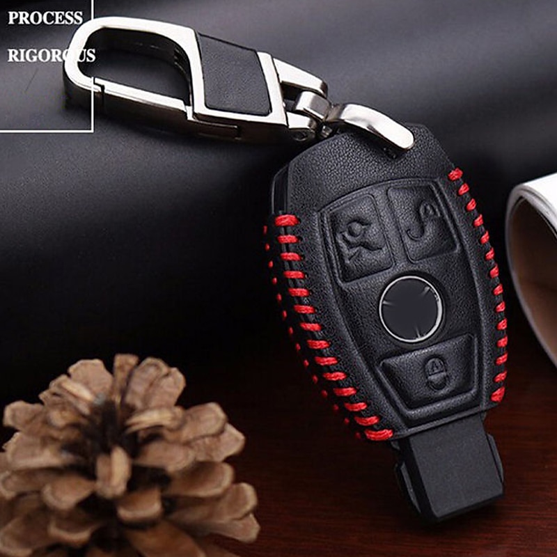 Starfire autosleutelbehuizing met afstandsbediening lederen sleutelhanger geschikt voor Mercedes-Benz AMG 3-knoppensleutel 2025 - $15.99 –P1