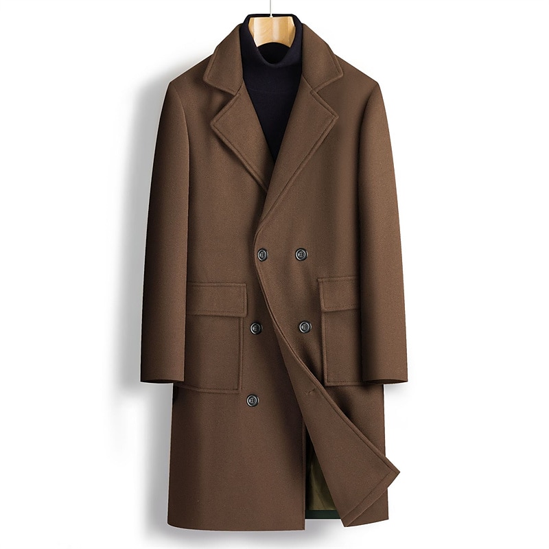 Herr Vinterkappa Rock Peacoat Utomhus Dagliga kläder Höst vinter Polyester Håller värmen Vattentät Ytterkläder Kläder Mode Streetwear Slät Kavajslag Dubbelknäppt 2025 - $80.99 –P5