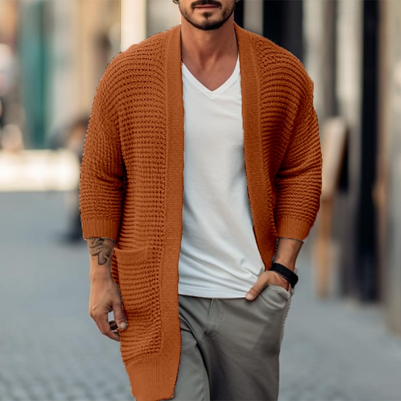 Pánské Svetr Svetr Cardigan Rýhovaný Plést Dlouhé Kapsy Pletený Bez vzoru Otevřený vepředu protažení Moderní soudobé Denní nošení Jdeme ven Oblečení Zima Podzim Černá Bílá S M L 2025 - $30.99 –P7