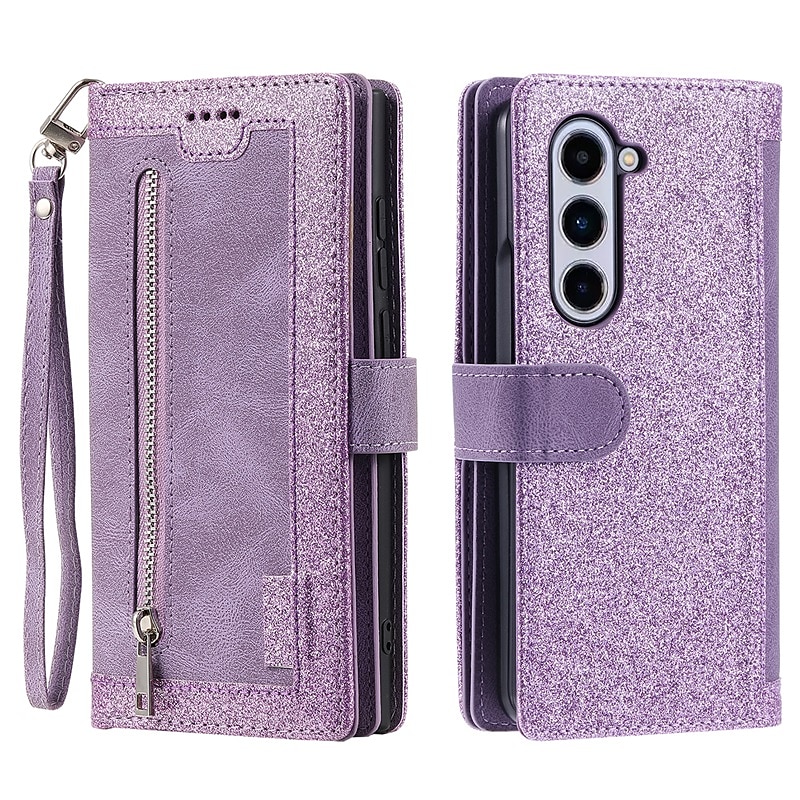 Funda para teléfono para Samsung Galaxy Z Fold 5 Z Fold 4 Z Fold 3 Funda de billetera con cremallera protección completa con correa para muñeca color liso de cuero PU 2025 - $21.99 –P14