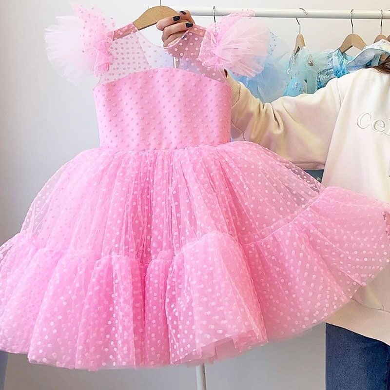 Copii Fete Rochie de petrecere Culoare solidă Manșon scurt Performanță Nuntă Zi de Naștere Dantelă Adorabil Prințesă Frumoasa Bumbac Midi Rochie de petrecere Primăvară Toamnă Iarnă 3-12 ani Alb Verde 2025 - $52.99 –P6