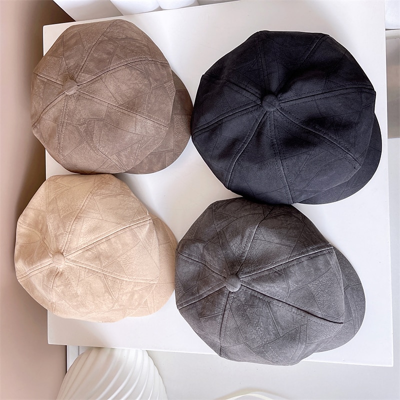 Casquette de béret d'extérieur pour femmes, couleur unie, simple, à la mode, pour filles, chapeaux de winer, chapeau de journal octogonal, automne de 2025 ? $24.99 –P5