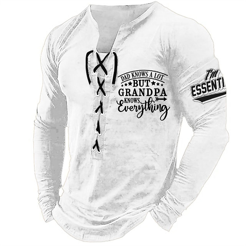 Voor heren Grafisch opa T-shirt Lange mouw T-shirt 3D-afdrukken Overhemd Modieus Dagelijks Buiten Casual Feestdagen Uitgaan Zwart Wit Bordeaux Lente & Herfst Kleding S M L XL 2XL 3XL 2025 - $8.39 –P2