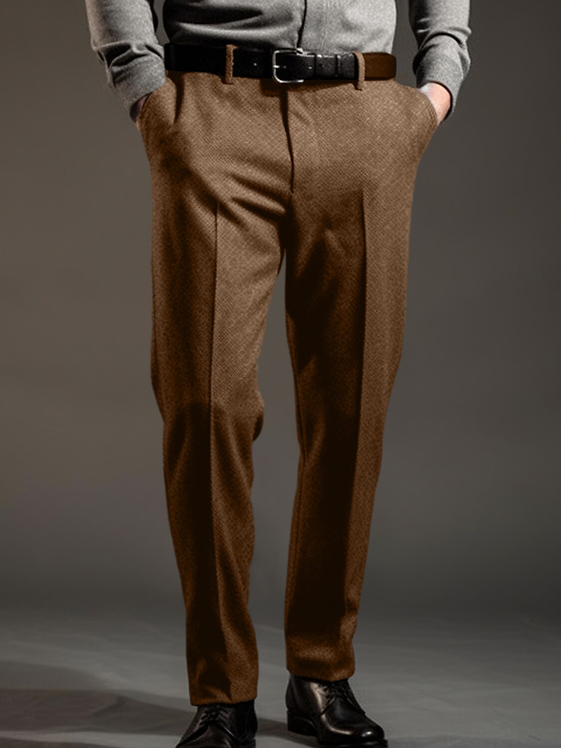 Men's Dress Pants Trousers Suit Pants Tweed Pants Pocket Plain Comfort Breathable Outdoor Daily Going out Fashion Casual Black Light Grey 2025 - GBP £23 –P3