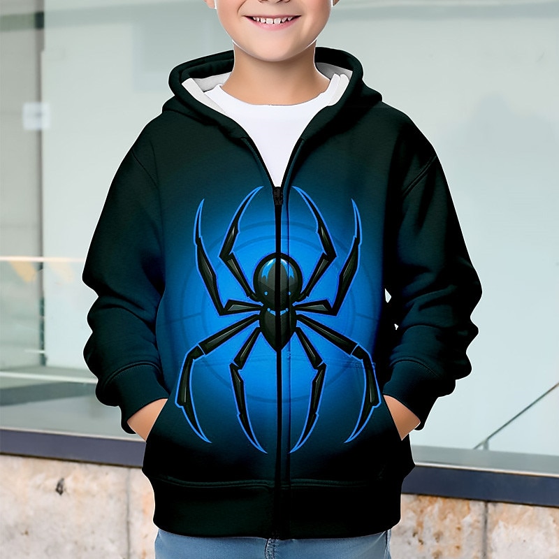 Halloween Pojkar 3D SPIDER Huvtröja Kappa Ytterkläder Långärmad 3D-tryck Höst Vinter Mode Streetwear Häftig Barn 3-12 år Utomhus Ledigt Dagligen Normal 2025 - $18.49 –P2