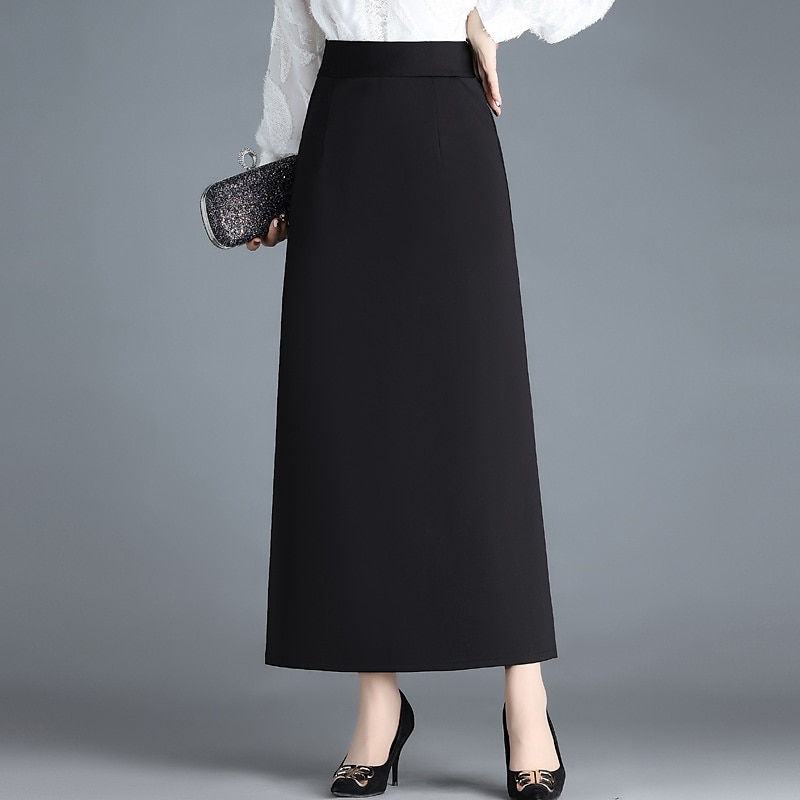 Damskie Spódnica Linia A Elegancja Moda Maxi Wysoka talia Spódnice Solidne kolory Kieszeń Urlop Ulica Czarny Zima Poliester 2025 - $23.99 –P6
