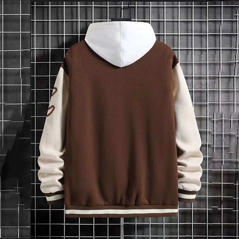 Voor heren Bomberjack Overgangsjack Varsity-jas Buiten Vakantie Warm Knop Zak Herfst Winter Kleurenblok Modieus Streetwear Opstaande boord Normaal Appel Groen Zwart Bordeaux Bruin Groen Jacks 2025 - $28.99 –P18