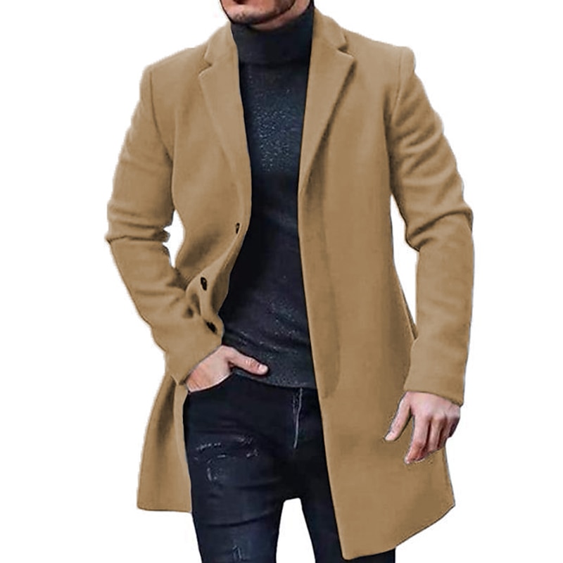 Herr Vinterkappa Trenchcoat Kontor & Karriär Dagliga kläder Vinter Polyester Håller värmen Tvättbar Ytterkläder Kläder Mode Uppvärmning Solid färg Ficka Kavajslag Enkelknäppt 2025 - $22.99 –P10