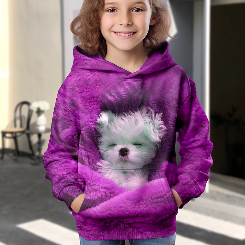 Girls' 3D Dog Hoodie Pullover Long Sleeve 3D Print Fall Winter Active Fashion Cute Polyester Kids 3-12 Years 4-12 Years Outdoor Casual Daily Regular Fit 2025 - $18.99 –P2