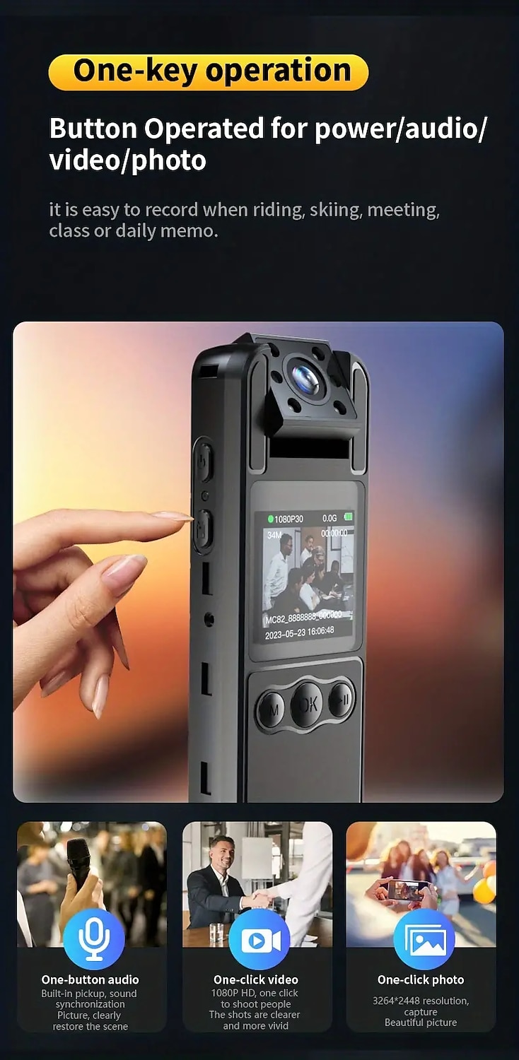 1080P Ultra Clear Camera No WiFi Function Mini Back Clip-on Camera Recorder Can Flip Lens Small Security Portable Camera 1.3 Inch Color Screen Side Recording Side Viewing Suitable For Home And 2025 - $83.99 –P5