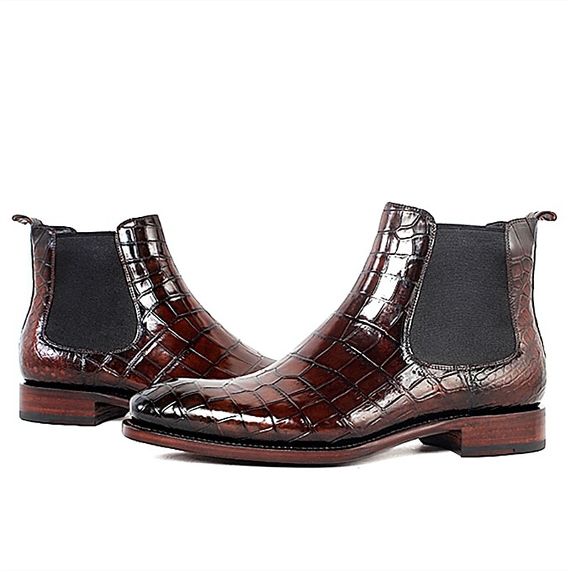 bottines chelsea en similicuir bleu à motif crocodile pour homme – bottines élégantes à enfiler avec empiècements latéraux élastiques pour une tenue formelle et décontractée de 2025 ? $59.99 –P6