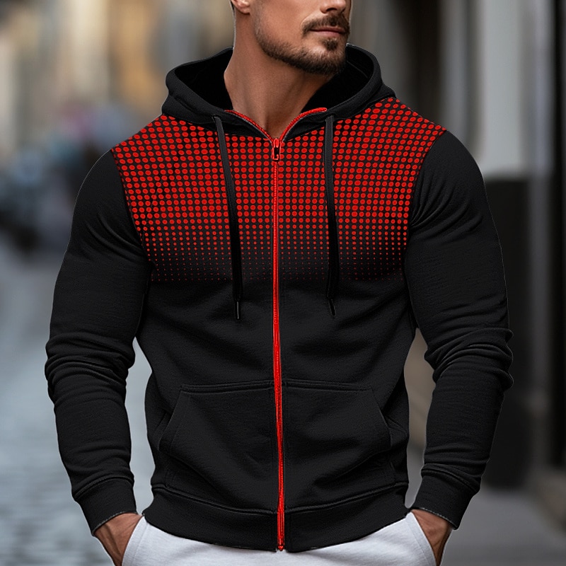 Herren Hoodie Sweatshirt Kapuze Kapuzenshirt mit durchgehendem Reißverschluss Schwarz Weiß Rote Blau Dunkelgray Mit Kapuze Farbblock Sport & Natur Täglich Festtage Polyester Strassenmode Cool 2026 - $11.49 –P5