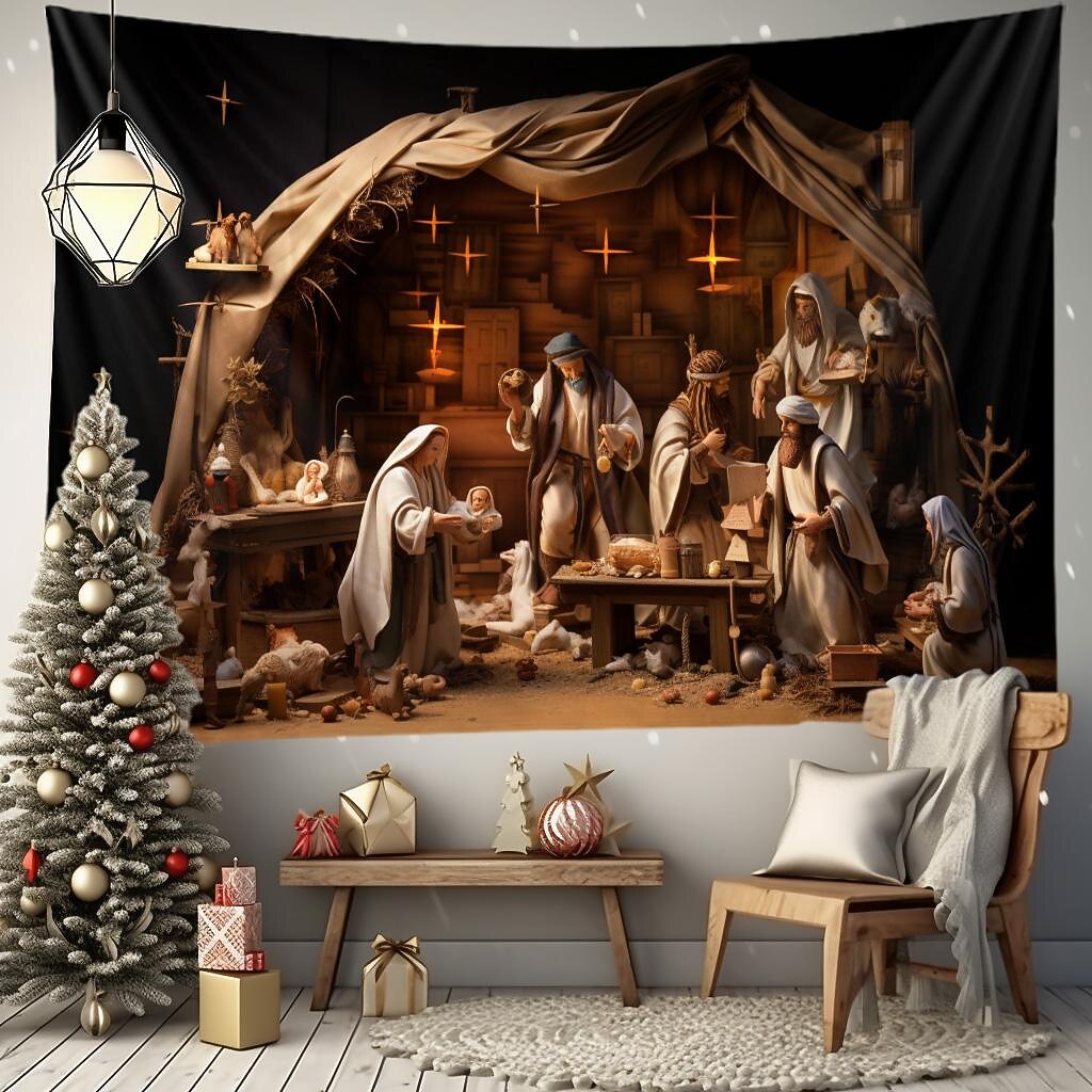 juledekorasjoner nativity dåp hengende billedvev veggkunst jul stor billedvev veggmaleri dekor fotografi bakteppe teppe gardin hjem soverom stue dekorasjon 2025 - $14.99 -P3