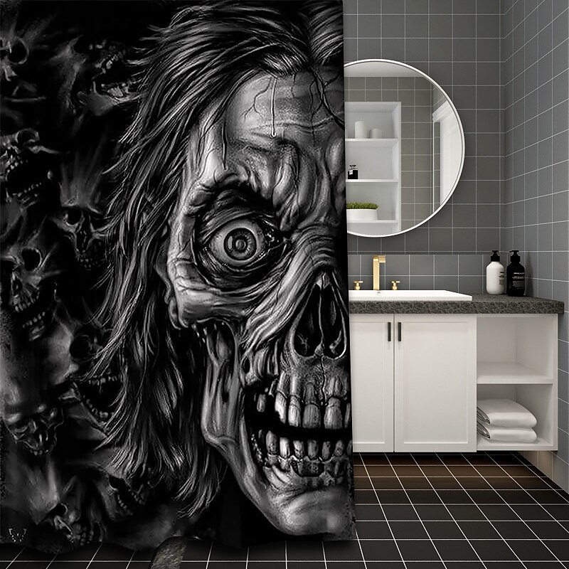 Cortina de chuveiro de terror de Halloween com ganchos para cortina de chuveiro de banheiro conjunto de decoração de banheiro de poliéster à prova d'água 12 pacotes de ganchos de plástico decoração de de 2025 por $19.99 –P9