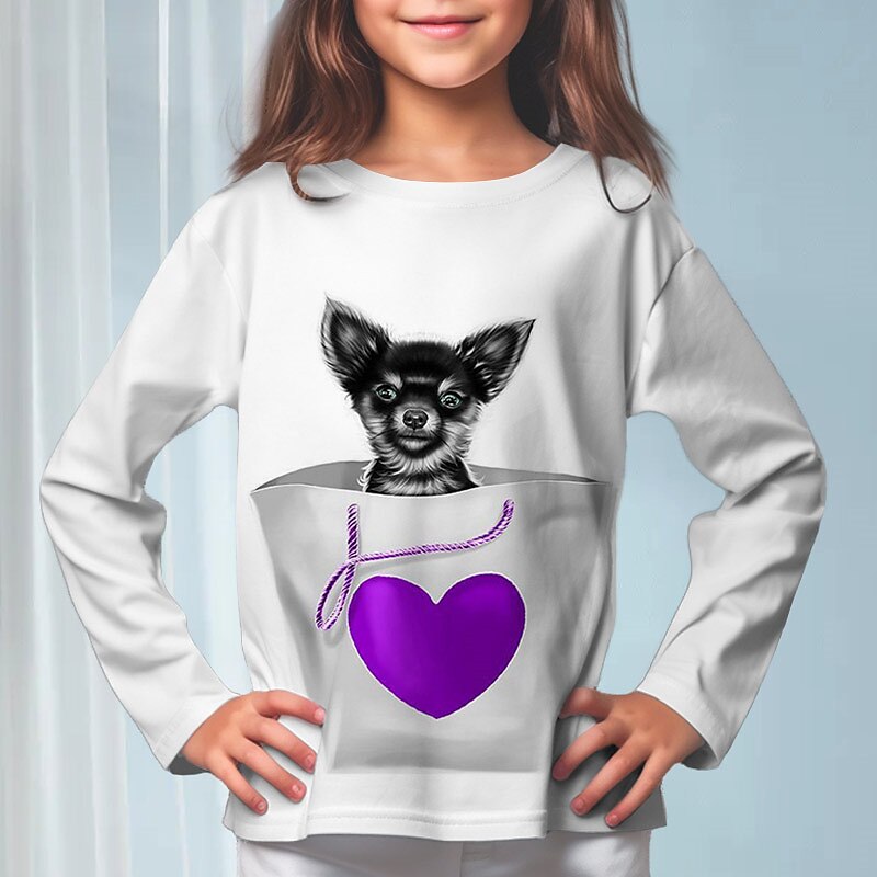 flickor 3d hundtröja långärmad 3d-tryck höst vinter aktivt mode söta polyester barn 3-12 år rund hals utomhus casual daglig normal passform 2025 - $13.99 –P5
