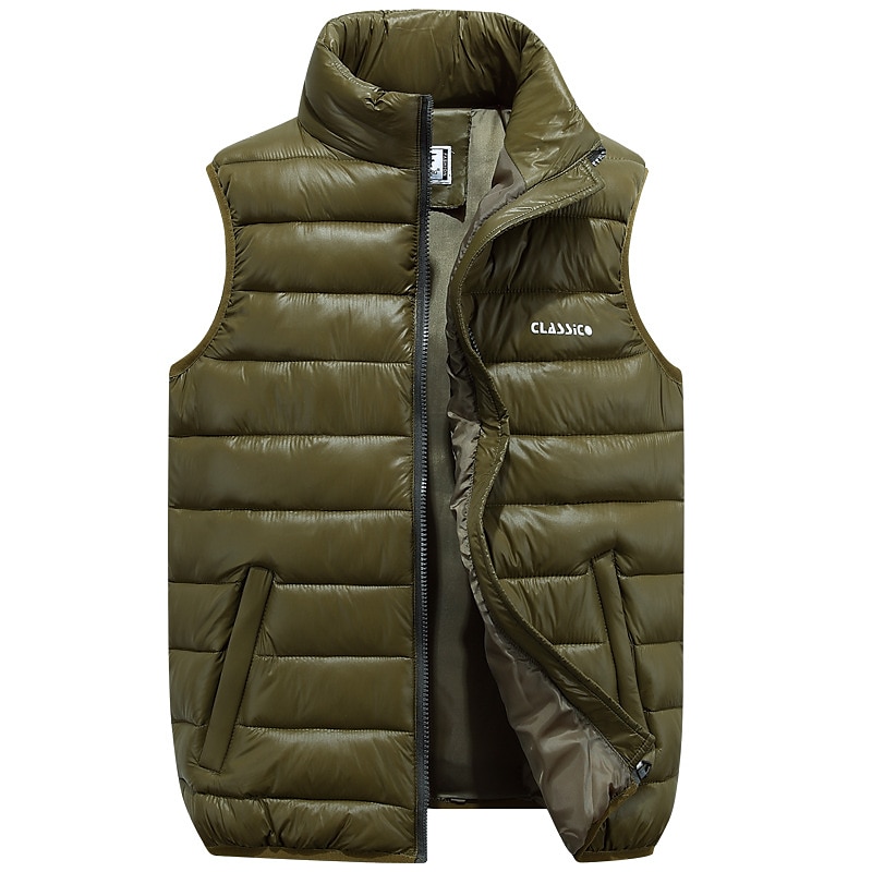 Herren Steppweste Ausgehen Basic Herbst Winter Tasche Polyester Warm Buchstabe Reisverschluss Stehkragen Normale Passform Schwarz Rote Blau Armeegrün Weste 2025 - $37.99 –P5